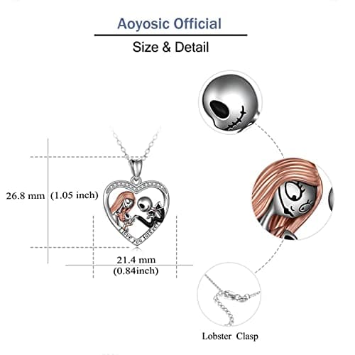 Aoyosic Nightmare Necklace Gifts Sterling Silver Jack Infinity Heart Family Pendant I Love You Forever Skull Jewelry Birthday Gifts for Women Gothic Jewelry Christmas Birthday Gifts - Thumbnail 3