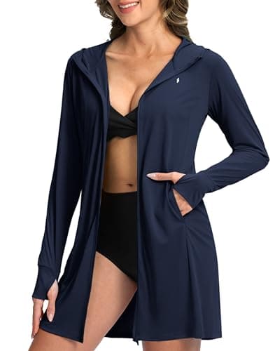 Soothfeel Women's UPF 50+ Swim Cover Up Sun Protection Hoodie SPF Lightweight Jacket Long Sleeve Beach Cover Ups for Women (Navy,S) - Image 1