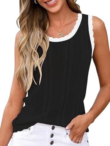 Anbech Womens Summer Crochet Tops Knit Sweater Tank Tops Sleeveless Casual Beach Vacation Vest Trendy Black, S - Image 1