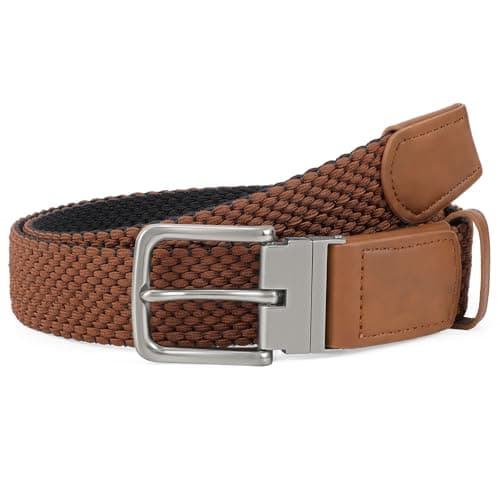 SANSTHS Reversible Braided Belt for Men and Women, Elastic Stretch Woven Golf Belts for Men, Casual Jeans Sports Work 1 3/8" - Image 1