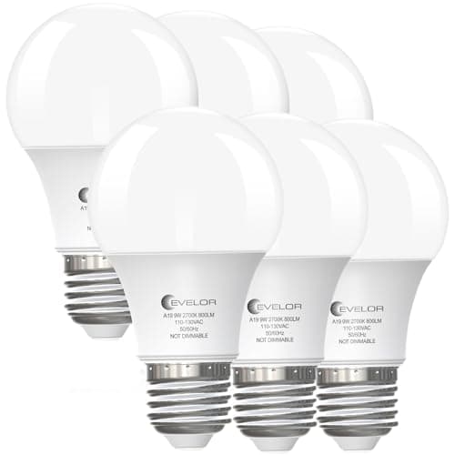 evelor 6-Pack A19 LED Light Bulbs,60 Watt Equivalent Soft White 2700K with E26 Base,Efficient 9W,800 Lumens Non-Dimmable Warm White LED Bulbs,15000 Hours, Ideal for Bedroom Living Room - Image 1