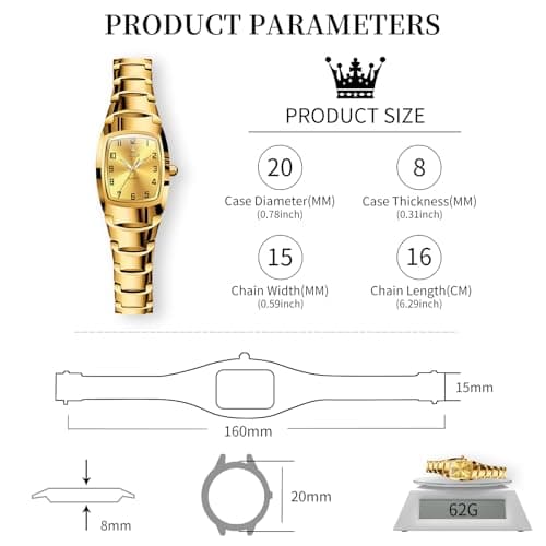 OLEVS Gold Watches for Women Luxury Vintage Square Small Women's Watches Waterproof Stainless Steel Dainty Ladies Watch Fashion Dress Simple Analog Quartz Rectangular Wrist Watch Reloj para Mujer - Thumbnail 5