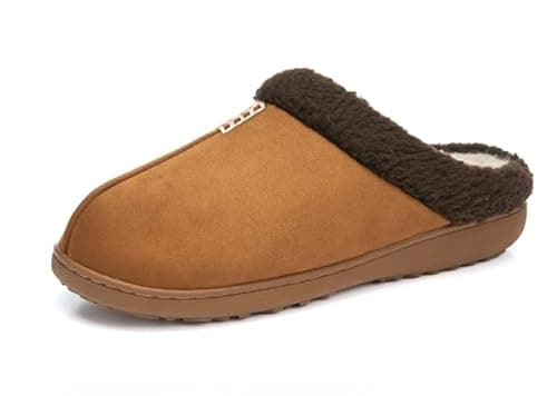 GOEWY House Slippers for Men with Memory Foam Indoor Outdoor Moccasin House Shoes Warm Slip On with Non-Slip Sole Gifts For Men Him Dad Brown 9 10 - Image 1