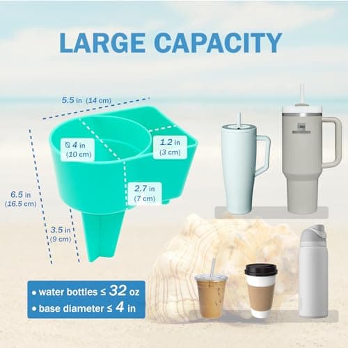 YISARSH Beach Cup Holder with Large Capacity, Stable Sand Drink CupHolders for Phones and Small Items, Beach Trips Must Haves, Pack of 6, Purple Green Yellow Orange Teal Blue - Thumbnail 2