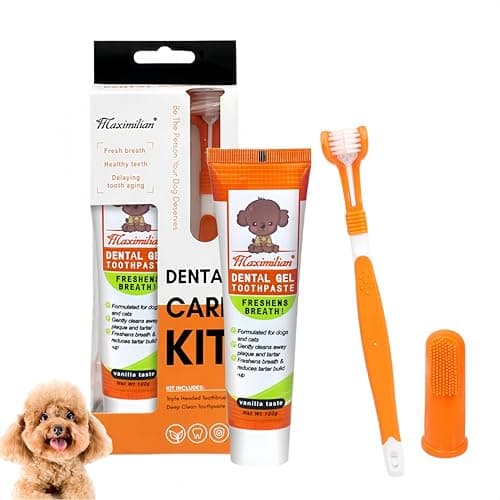 Dog & Cat Toothpaste Kit with Toothbrush & Finger Brush – 100g Vanilla Flavor Pet Toothpaste – Helps Reduce Plaque, Freshen Breath & Support Healthy Gums – Puppy & Adult Pet Dental Care