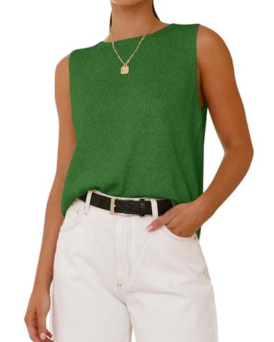BTFBM Sleeveless Sweater Tops for Women 2026 Crew Neck Lightweight Casual Loose Tank Summer Outfits Fashion Clothing(Green, X-Large) - Image 1