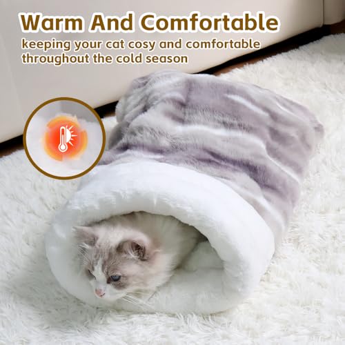 CHULPET Cat Sleeping Bag, Puppy Sleeping Bag, Warm Pet Sleep Sack, Plush Pet Bed Mat, Washable Hideout Cave for Cat and Small Dog - Thumbnail 2