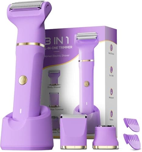 Bikini Trimmer for Women - Painless Electric Razors-Cordless Body Shaver for Trip,Replaceable Lady Facial Razor, IPX7 Waterproof&Easy Cleaning, Ceramic Blade, USB Charge Purple - Image 1