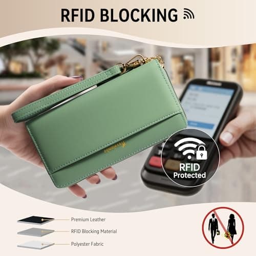 Travelambo Womens Wallet Tassel Bifold Ladies Clutch Wristlet Wrist strap Long Purse (Access Green Blooming) - Thumbnail 4