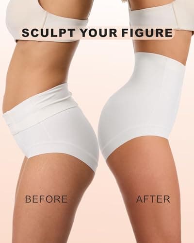 RanZZRan Women's High-Waisted Shaper Shorts Extra Firm Compression Tummy Control Butt Lifting Postpartum Body Shaper for Under Dress (US, Alpha, Large, Regular, Regular, Black+White+Nude) - Thumbnail 2