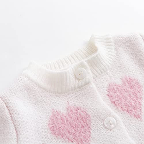 Simplee kids Baby Sweater Heart Printed Toddler Cardigan Valentines Day Outfit White 3-6 Months - Thumbnail 4