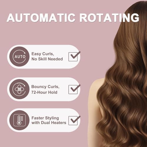 Automatic Rotating Curling Iron, Pumped-Up Volume, Long Barrel Curling Wand for Long Hair, Ceramic Hair Curler for Women, Lasting Volume, Volumizing Hair Iron, Gold Blush, 1.26 Inch - Thumbnail 6