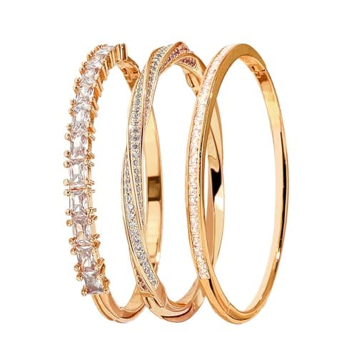 3 Pack 18K Gold Plated Bangles Bracelet Set for Women, Dainty Vintage Trendy Fashion Jewelry, Ideal Gift for Birthday Christmas Valentine's Day Mother's Day for Girlfriend Wife Mom Sister