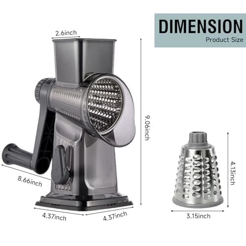Spylandy Rotary Cheese Grater, 3-in-1 Manual Vegetable Slicer with Handle, Safer Kitchen Mandoline Shredder with Suction Base for Cheese, Nuts, Potatoes & Salads – Easy to Clean (Black) - Thumbnail 6