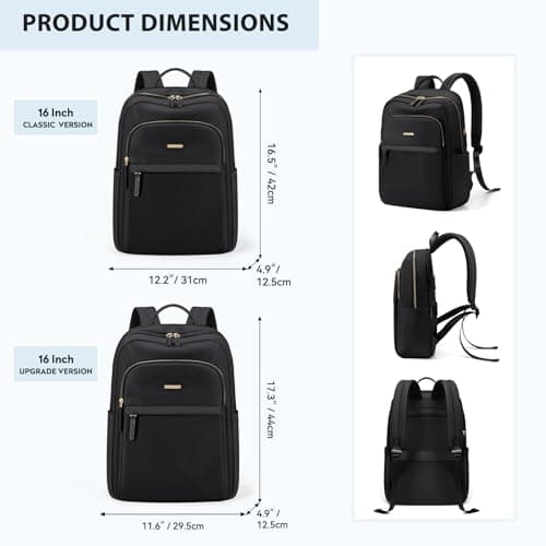 GOLF QUALITY Hiking Travel Backpack for Women Casual Business Weekender Multilayer Laptop Bag,16 Inch,Black - Thumbnail 5