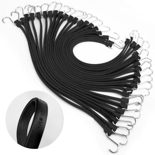 XSTRAP STANDARD 20 Pack 31'' Adjustable Natural Rubber Tarp Straps, EPDM Bungee Cords with Metal S Hooks, Ideal for Securing Tarps, Canvases, Motorcycle, and Cargo - Image 1