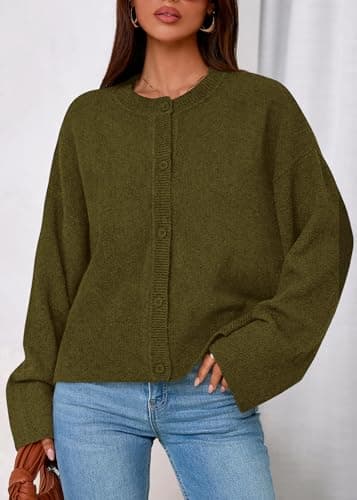 KIRUNDO Cardigan Sweaters for Women Fall Trendy Long Sleeve Chunky Knit Button Up Oversized Winter Jacket Casual Outwear(Army Green, X-Large) - Thumbnail 5