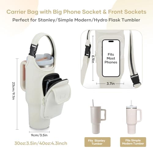 Bufilea Carrier Bag with Phone Holder Pockets for Stanley 40/30oz Tumbler with Handle, Insulated Neoprene Crossbody Bag Cup Holder w/Shoulder & Handheld Straps Fits Stanley Cup Accessories - Thumbnail 2