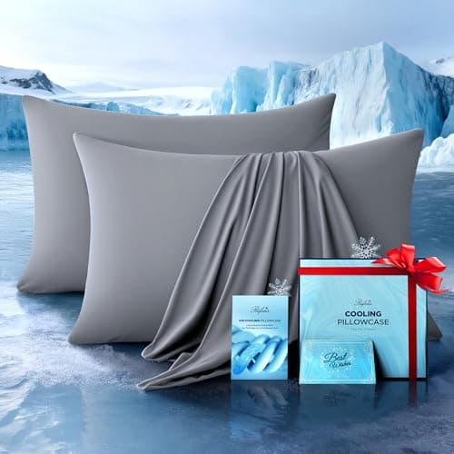 Ultra-Chill Cooling Pillowcase Set of 2 for Hot Sleepers, Softer Than Silk Pillow Cases for Protecting Hair & Skin, Breathable Bed Pillow Covers w/Zipper, Gifts for Women Men(Light Gray, Queen) - Image 1