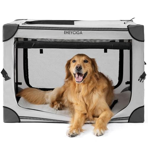 EHEYCIGA Collapsible Dog Crate 36 Inches, Portable Travel Crate for Large Dogs, Soft Foldable Pet Kennel with 4-Door Mesh Windows Indoor & Outdoor, Grey - Image 1