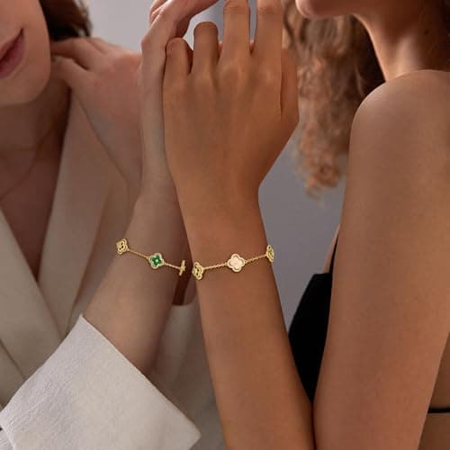 Turandoss Clover Bracelet for Women Birthday Gifts - Dainty 14K Gold Plated CZ Pendant Bracelets Blue Four Leaf Clover Pendant Bracelet Lucky Blue Charm Bracelets Simple Lucky Jewelry - Thumbnail 3