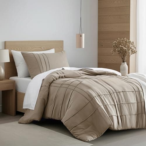 Regency Heights Twin Size Comforter Set Khaki, 2 Pieces Bedding Set, Ultra Soft Prewashed Bed Set, Pinch Pleat All Seasons Lightweight Comforter and Sham - Image 1