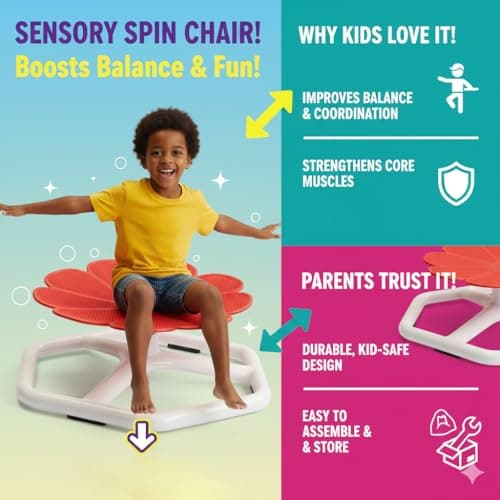KYZDZQ Spinning Chair for Autistic Kids,Sensory Swivel Chair, 220LBS Weight Capacity, Sensory Toy for ADHD & Autism 3-6 Years Children,Training Body Coordination, Metal Base Non-Slip Design (Red) - Thumbnail 3