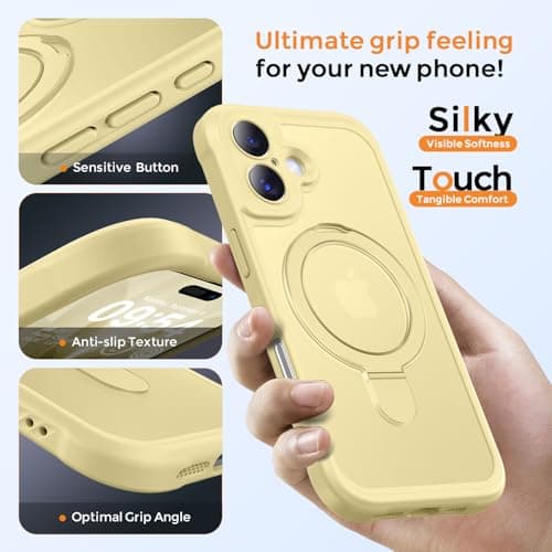 MOCCA Design for iPhone 17 Case, Compatible with Magsafe [Premium Invisible Magnetic Ring Stand] [Military Drop Protection] Full Camera Guard Translucent Matte Slim Phone Cover 6.3",Creamy Yellow - Thumbnail 6