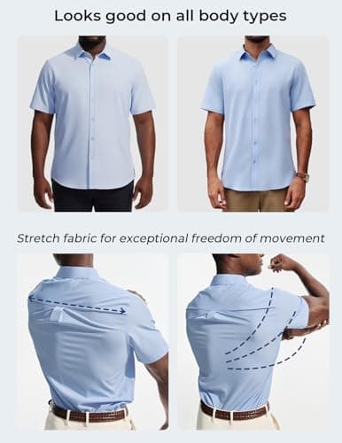 PJ PAUL JONES Mens Short Sleeve Button Down Shirts Wrinkle Free Untrucked Dress Shirts for Men Stretch Collared Shirt Solid Regular Fit Black - Thumbnail 5