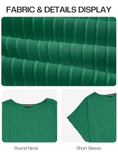 JUSTFASHIONNOW Womens Short Sleeve Blouses Business Casual Tops Crew Neck Basic Tees Textured Work Shirts Cute Office Outfits(Green,M) - Thumbnail 4