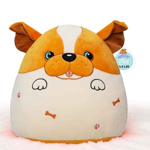 NIUBEHOHO Weighted Heating Bulldog Stuffed Animals - 16 Inch Big Weighted Dog Plush Puppy Pillow Unscented Heating and Cool Animal Pad Plushies on Sofa Pillow Warmth Gift for Kid Teen Adult 4.5Lbs