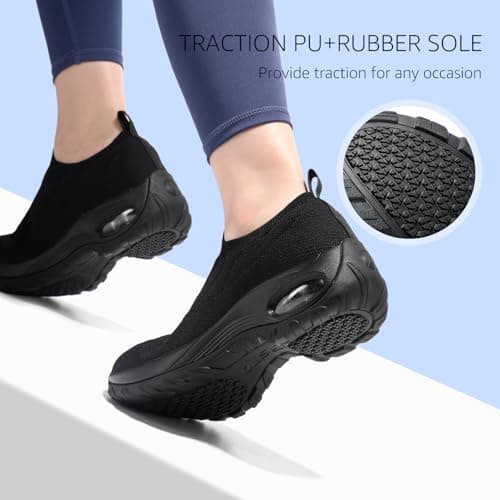 STQ Womens Slip on Walking Shoes Breathable Non Slip Work Shoes Comfortable Orthopedic Sneakers with Arch Support Pure Black 7.5 - Thumbnail 6