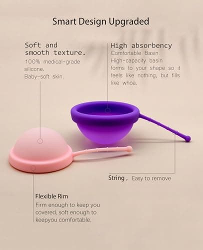 Ginalaia Reusable Menstrual Disc, Ultra-Soft Medical-Grade Silicone Period Disc for Women Wear 12 Hours 2 Size for Light & Heavy Flow Removal String (Purple+Pink, L+S) - Thumbnail 3