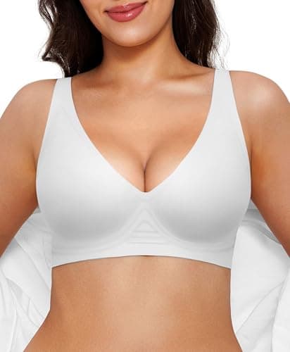 Wireless Bra Deep V Seamless Bras for Women Push Up No Underwire Comfy Bralettes with Support and Lift Comfortable Bra White L - Image 1