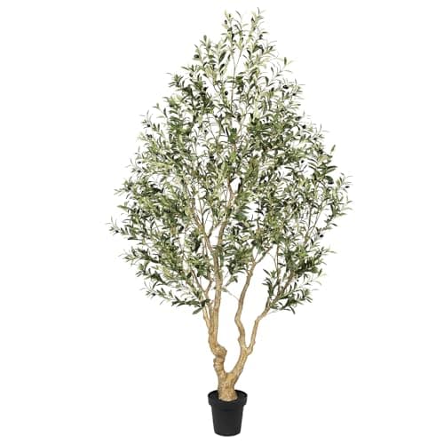 FEELEAD Faux Olive Tree 8ft, Tall Olive Trees Artificial Indoor with Natural Looking Trunk and Lifelike Fruits, Large Fake Olive Tree for Modern Home Office Decor - Image 1