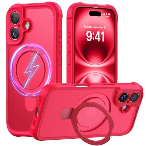 MOCCA Design for iPhone 16 Case with Magnetic Invisible Stand [Full Camera Protection] [Compatible with Magsafe] Military Drop Shockproof Translucent Matte Phone Case Cover 6.1",Red - Image 1