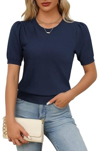 GRACE KARIN Women Short Sleeve Sweater Navy Business Casual Top Trendy Lightweight Dressy Blouses 2026 Spring Fashion Clothing - Image 1