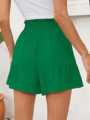 Heymoments Women's Wide Leg Shorts Lightweight Emerald Medium High Waisted Flowy Adjustable Tie Knot Loose Fit Summer Cute Trousers - Thumbnail 3