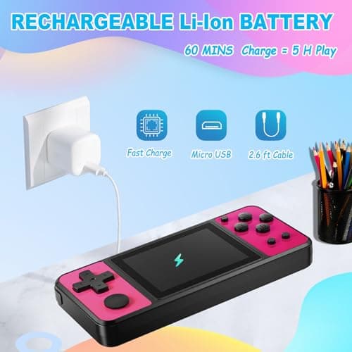 Beico 32 Bit Kids Handheld Games Preloaded 139 Video Games,Portable Electronic Toys with 3.0" IPS Screen Rechargeable Battery,Gaming System Birthday Gifts for Boys Girls Ages 4-12 (Rose-Red) - Thumbnail 4