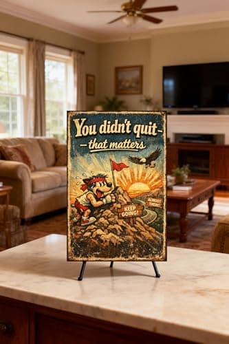 You Didn’t Quit That Matters Tin Sign Vintage Inspirational Quote Metal Wall Decor Retro Cartoon Mountain Sunrise Motivation Plaque Rustic Perseverance Art For Home Office Garage 8x12 Inch - Thumbnail 2