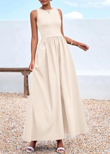 KIRUNDO Summe Sleeveless Maxi Dresses for Women 2026 Spring Wedding Guest A Line Tank Elegant Flowy Beach Long Sundress(Apricot, XX-Large) - Thumbnail 6