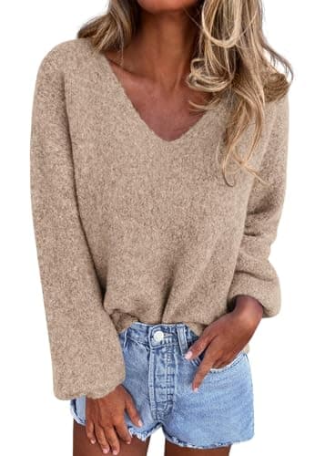 KIRUNDO Sweaters for Women Fall 2026 Oversized V Neck Cozy Cute Casual Long Sleeve Knit Pullover Trendy Winter Clothing(Caramel, X-Large) - Image 1