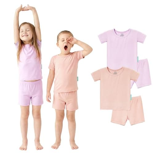 PurComfy SuperSoft Short Sleeve Toddler Pajama Set, 4-Piece Bamboo Viscose Unisex Sleepwear, Baby Boys Girls Sung Fit Summer Clothes, 5T - Image 1