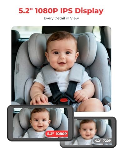 Luckview BM2A Baby Car Camera, Night Vision & 5.2" 1080P Display for Rear-Facing Car Seats, Easy No-Damage Install, Patented Anti-Shake Mount – Ideal for Parents and Pet Owners - Thumbnail 2