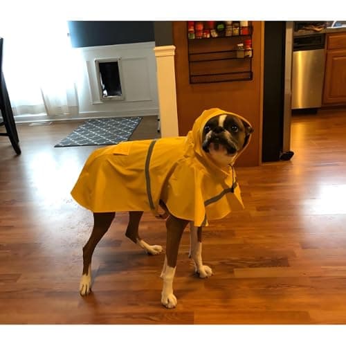 NACOCO Large Dog Raincoat Adjustable Pet Water Proof Clothes Lightweight Rain Jacket Poncho Hoodies with Strip Reflective (XXL, Yellow) - Thumbnail 4