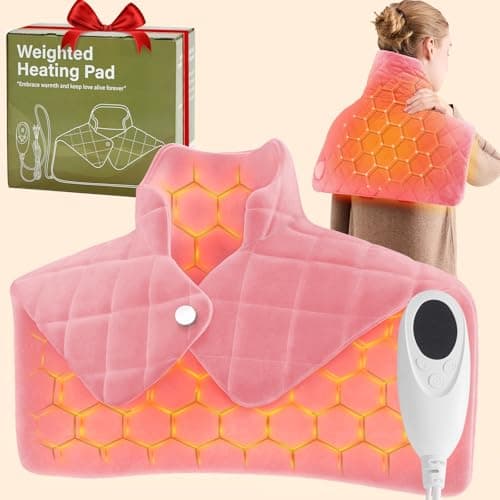 Pink Weighted Heating Pad for Neck Shoulders and Back, Valentines Day Gifts for Her Women Girlfriends, Birthday Gifts for Teen Girls Women, Electric Heated Blanket with 9 Heat Options 4 Auto-Off Timer