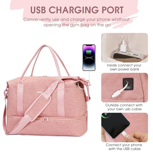 For Spirit Airlines 18x14x8 Personal Item Bag with USB Charging Port, Underseat Travel Duffel Bag with Wet Pocket & Shoes Compartment Carry On Luggage for Women Men (Pink) - Thumbnail 5