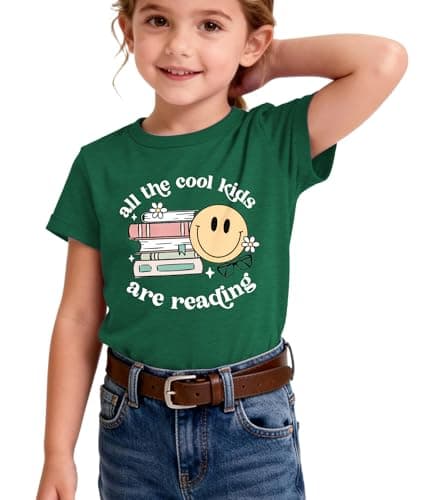 Reading Book Shirt Kid-All The Cool Kids are Reading Short Sleeve Toddler Read Tee Tops for Boy Book Lovers Shirt Girl B-Green - Thumbnail 5