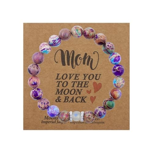 Oeyliz Mothers Day Gifts for Mom Women Mama Bracelet Best Mama Personalized Unique Presents Mother's Day Birthday Christmas Natural Stone Bracelet Purple - Image 1