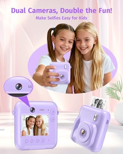 Instant Camera, Dual-Lens Kids Camera Instant Print for Boys Girls Christmas Birthday Gifts, 1080P Digital Cameras for Kids Teens with Print Paper, 32GB Card, Toddle Toy for Age 4-12 Years(Purple) - Thumbnail 3